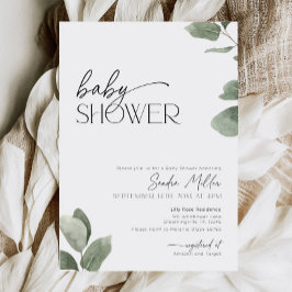 Eucalyptus Baby Shower Greenery Sälggrön Foto Inbjudningar