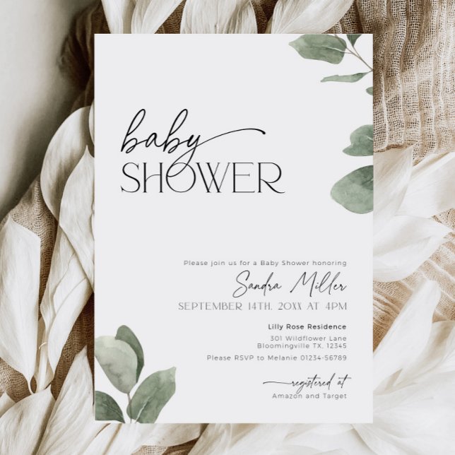 Eucalyptus Baby Shower Greenery Sälggrön Foto Inbjudningar (Eucalyptus Greenery invitation for baby shower)