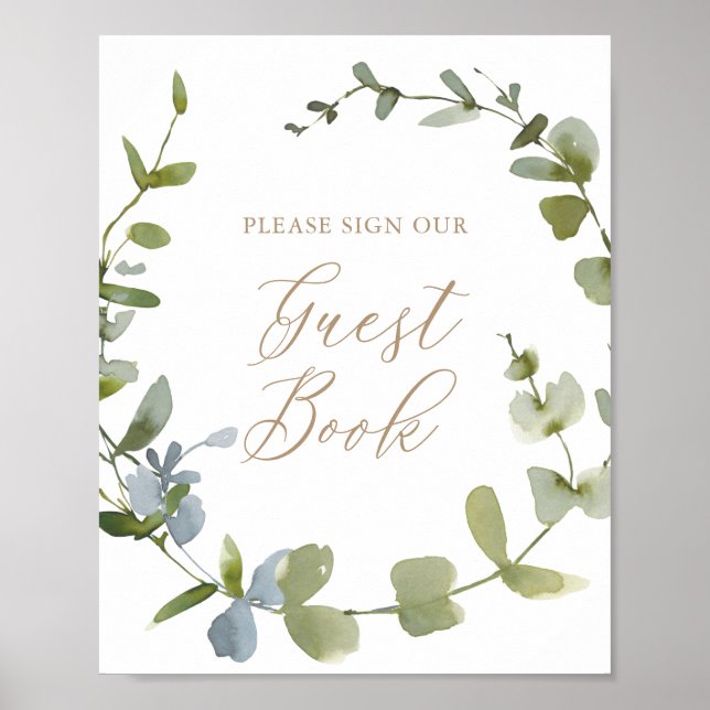 Eucalyptus Baby Shower Guest Bok-tecken Poster (Framsidan)