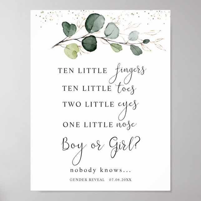 Eucalyptus Baby Shower Ten Little Finger Sign Poster (Framsidan)