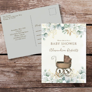 Eucalyptus Baby Shower Watercolor-inbjudan Vykort