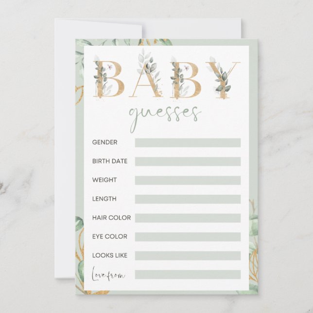 Eucalyptus babydusch-spel inbjudningar (Framsida)