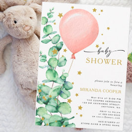 Eucalyptus Balloon Flicka Shower gyllene stjärnor Inbjudningar