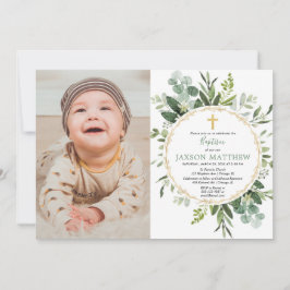 Eucalyptus baptism, grönt blad, modernt foto inbjudningar