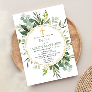 Eucalyptus baptism, grönt löv modernt inbjudningar