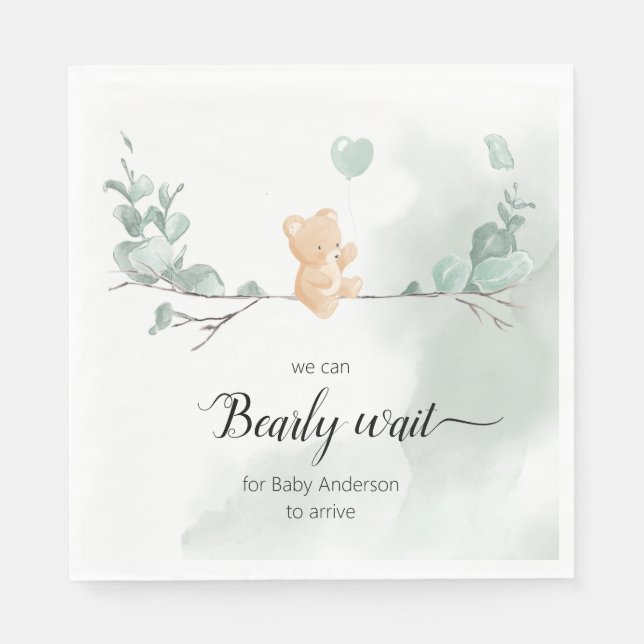 Eucalyptus Bear Baby Shower Pappersservett (Framsidan)