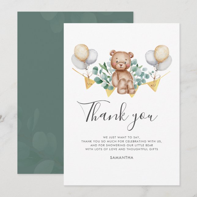 Eucalyptus Bear Baby Shower Tack Kort (Fram/baksida)
