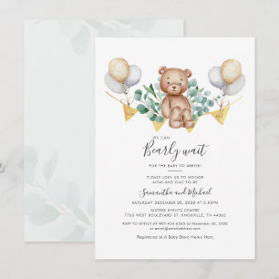 Eucalyptus Bear Baby Shower Vi kan vänta tidigt Inbjudningar