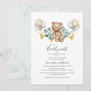 Eucalyptus Bear Botanical Barly Wait Baby Shower Inbjudningar