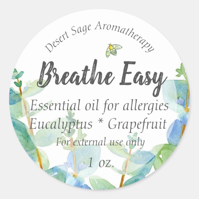 Eucalyptus Bee Essential Oil Aromaterapi Etikett (Framsida)