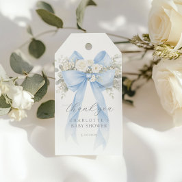 Eucalyptus Blå Båge Baby Shower Tack Presentetikett