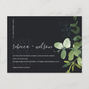 EUCALYPTUS BLACK FOLIAGE WATERCOLOR SPARA DATUM MEDDELANDE VYKORT