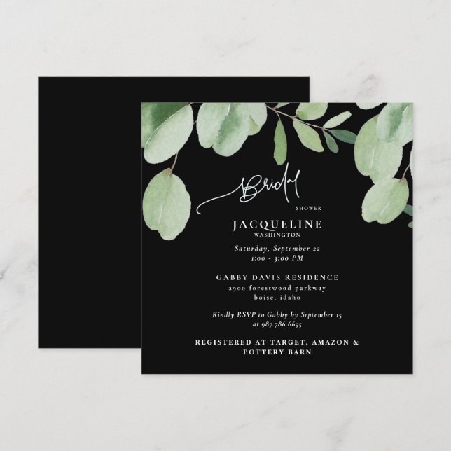 Eucalyptus Black Inbjudningskort för möhippan (Fram/baksida)