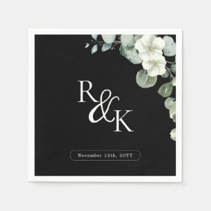 Eucalyptus Black & White Minimalist Monogram weed Pappersservett