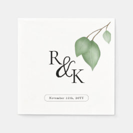 Eucalyptus Black & White Minimalist Monogram weed Pappersservett