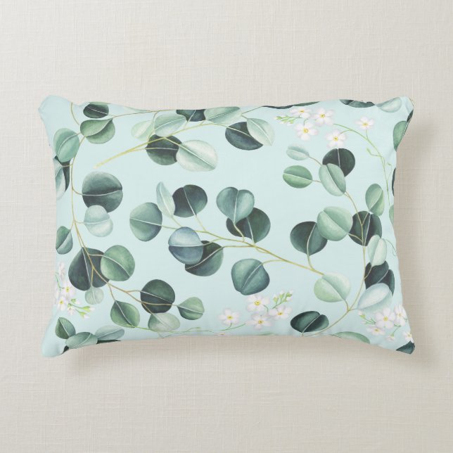 Eucalyptus Bliss: Turquise Watercolor Mönster. Prydnadskudde (Framsidan)