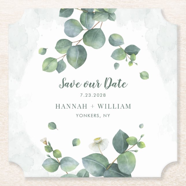 Eucalyptus Blommig Grönska Handskrift Spara vår de Underlägg Papper (Framsida)