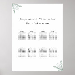 Eucalyptus Blommigt 8 Bord Bröllop sätesdiagram Poster