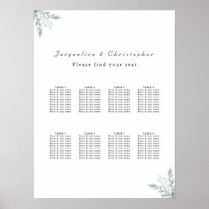 Eucalyptus Blommigt 8 Bord Bröllop sätesdiagram Poster