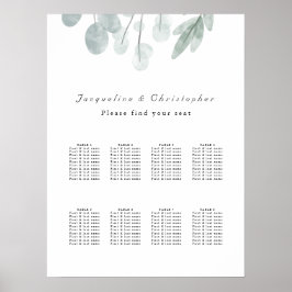 Eucalyptus Blommigt 8 Bord Bröllop sätesdiagram Poster