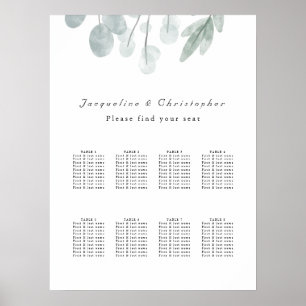 Eucalyptus Blommigt 8 Bord Bröllop sätesdiagram Poster