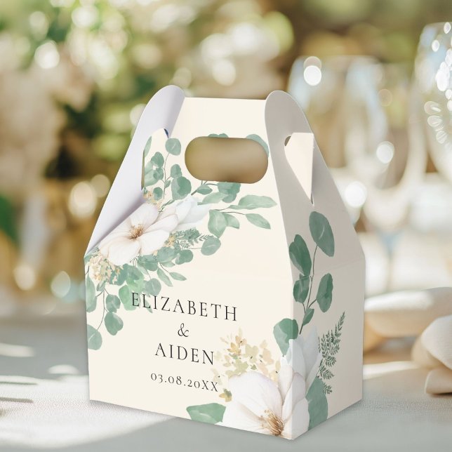 Eucalyptus Blommigt Beige Bröllop Collection Presentaskar (Eucalyptus Floral Beige Wedding Collection Favor Boxes with your name and  date.)