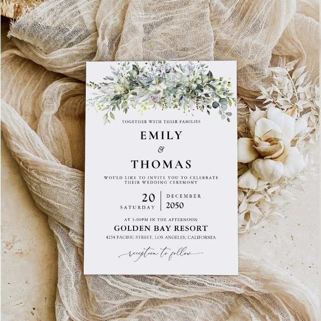 Eucalyptus Blommigt Bröllop Ceremony-inbjudan Inbjudningar (Skapare uppladdad)