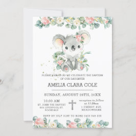 Eucalyptus Blommigt Cute Koala Baptism Christening Inbjudningar