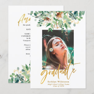 Eucalyptus Blommigt Elegant Guld Script Studenten Meddelande