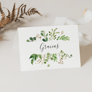 Eucalyptus Blommigt Foldat Bröllop Gracias Card Tack Kort