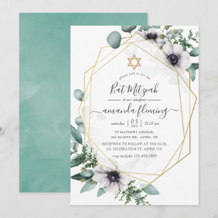 Eucalyptus Blommigt Geometric Bat mitzvah Inbjudningar