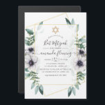 Eucalyptus Blommigt Geometric Bat mitzvah Magnetisk Inbjudningskort<br><div class="desc">Trendig eucalyptus greenery och vallmoblommor i pastellskuggor bat mitzvah magnetisk inbjudan med guld geometrisk ram och elegant handskriftstypografi.</div>