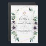 Eucalyptus Blommigt Geometric Bat mitzvah Magnetisk Inbjudningskort<br><div class="desc">Trendig eucalyptus greenery och vallmoblommor i pastellskuggor bat mitzvah magnetisk inbjudan med guld geometrisk ram och elegant handskriftstypografi.</div>
