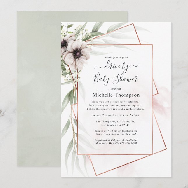 Eucalyptus Blommigt Geometric Drive by Shower Inbjudningar (Fram/baksida)