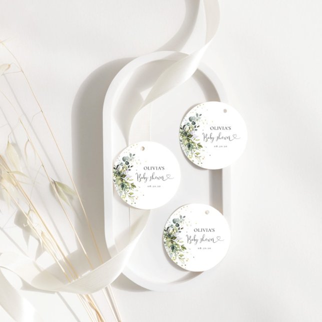 Eucalyptus Blommigt Greenery Baby Shower Favor-fav Gåvor Etiketter (Skapare uppladdad)