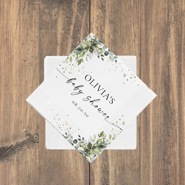 Eucalyptus Blommigt Greenery Baby Shower Papper Pappersservett (Skapare uppladdad)