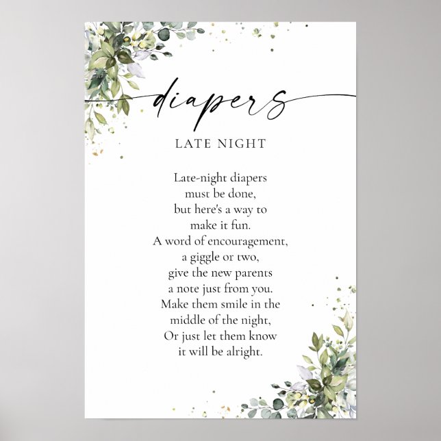 Eucalyptus Blommigt Greenery Baby Shower Poster (Framsidan)