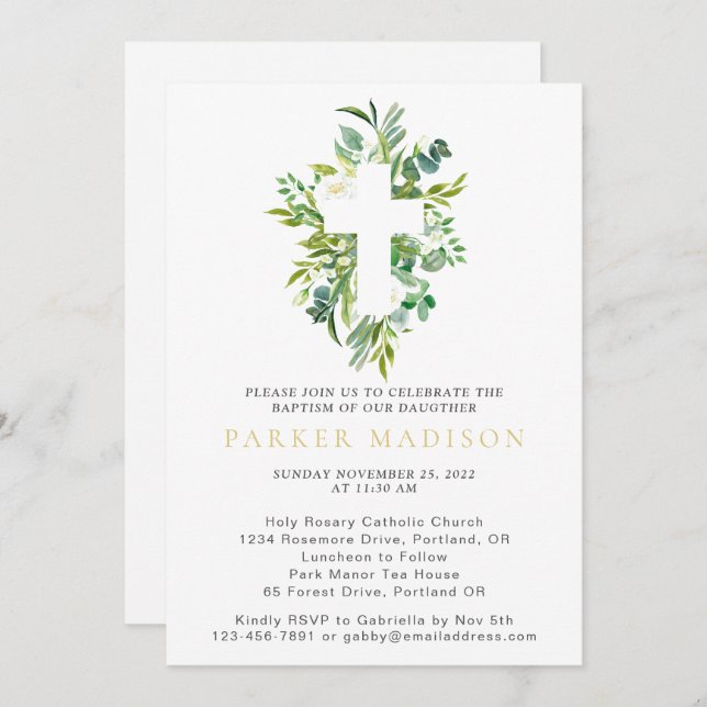 Eucalyptus Blommigt Gröntar Vattenfärgning Kor Bap Inbjudningar (Fram/baksida)