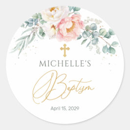 Eucalyptus Blommigt Kor Baptism Sticker Runt Klistermärke