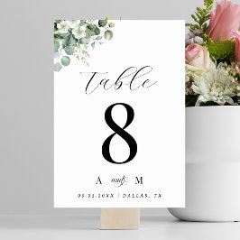 Eucalyptus Blommigt och Monogram Elegant Vita Bröl Bordsnummer