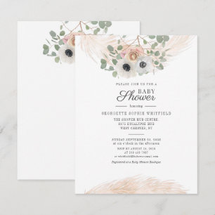 Eucalyptus Blommigt Pampas Grass Script Baby Showe Inbjudningar