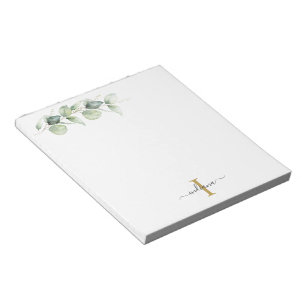 Eucalyptus Blommigt Sage Grönt Monogram Script Nam Anteckningsblock