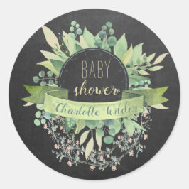 Eucalyptus Blommigt Vines Baby Shower Chalkboard C Runt Klistermärke