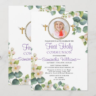 Eucalyptus Bloom Photo First Communion-inbjudan Inbjudningar