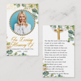 Eucalyptus Bloom Photo Funeral Prayer Card Visitkort