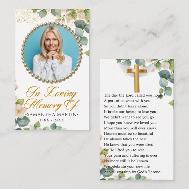 Eucalyptus Bloom Photo Funeral Prayer Card Visitkort (Fram/baksida)