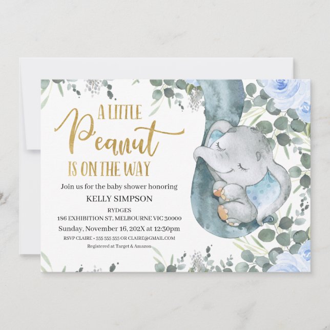 Eucalyptus Blue Blommigt Little Peanut Baby Shower Inbjudningar (Framsida)