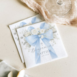 Eucalyptus Blue Bow Baby Boy Baptism Pappersservett
