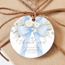 Eucalyptus Blue Bow Baptism Thank you Gåvor Etiketter