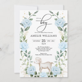 Eucalyptus Blue Flower Lamb Boy Shower Inbjudningar